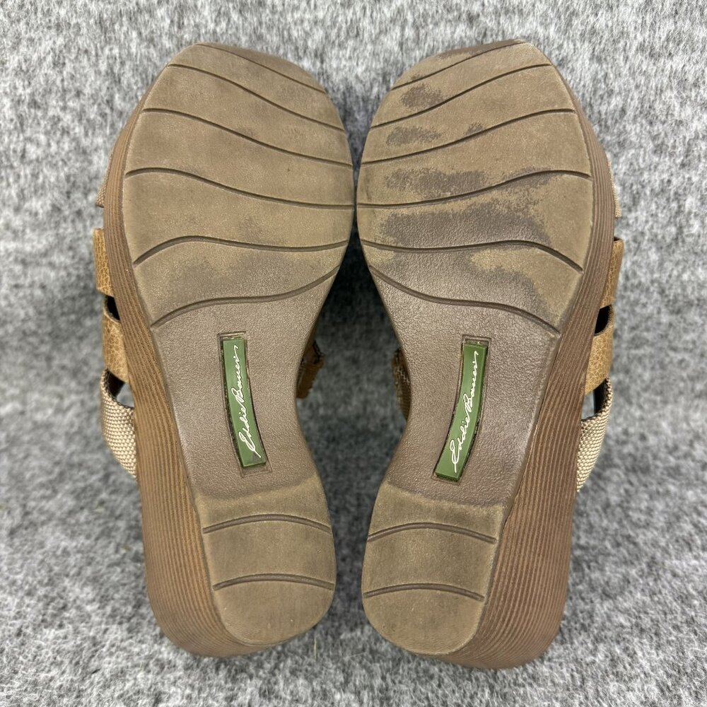 ✅Womens 8M Eddie Bauer Wedge Sandals Leather Upper Slip-On Brown Strappy Casual - Picture 4 of 14